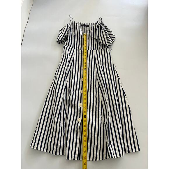Zara Blue White Striped Cold Shoulder Button Up Linen Blend Sundress Womens XS - Picture 14 of 16